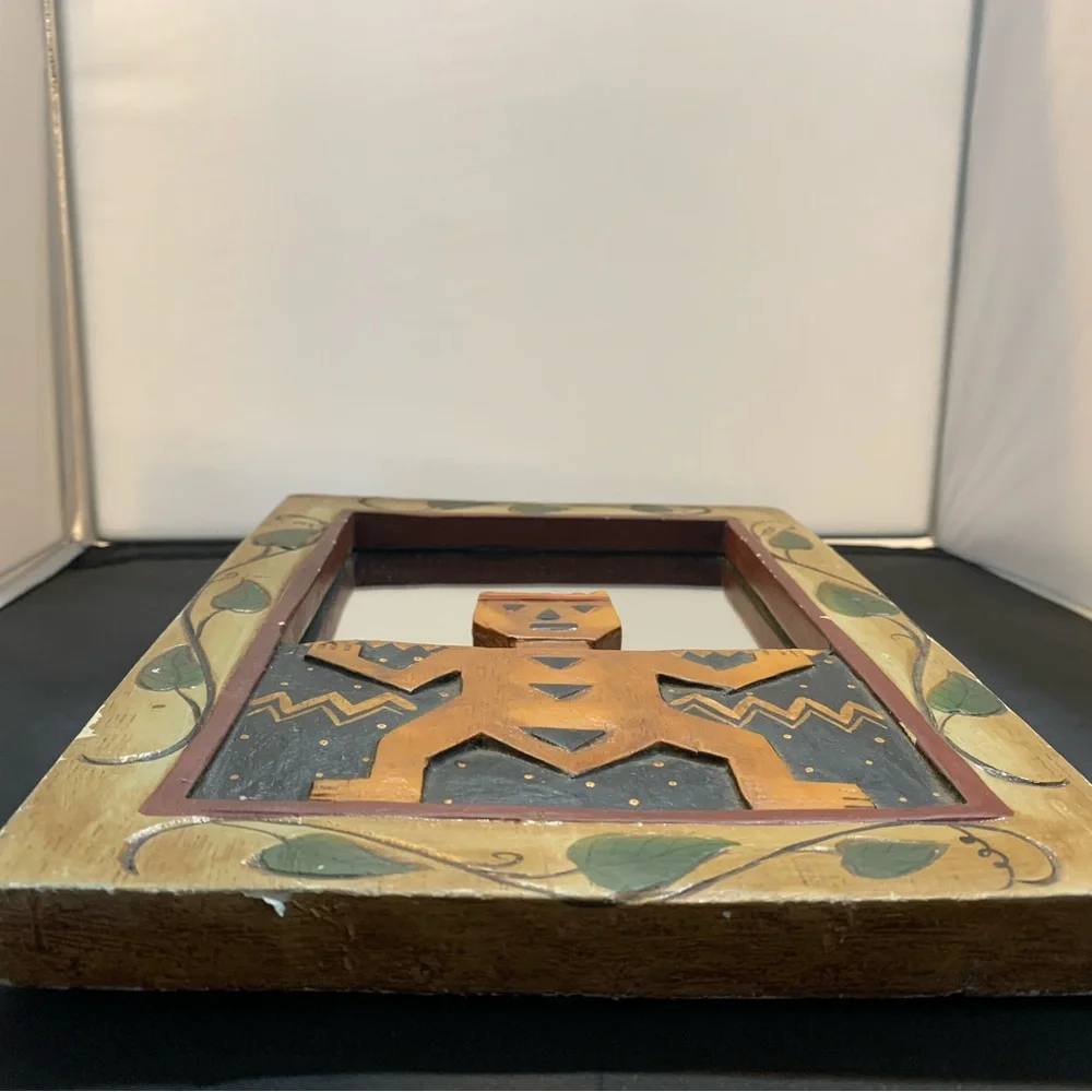 Hand painted wood carved mirror